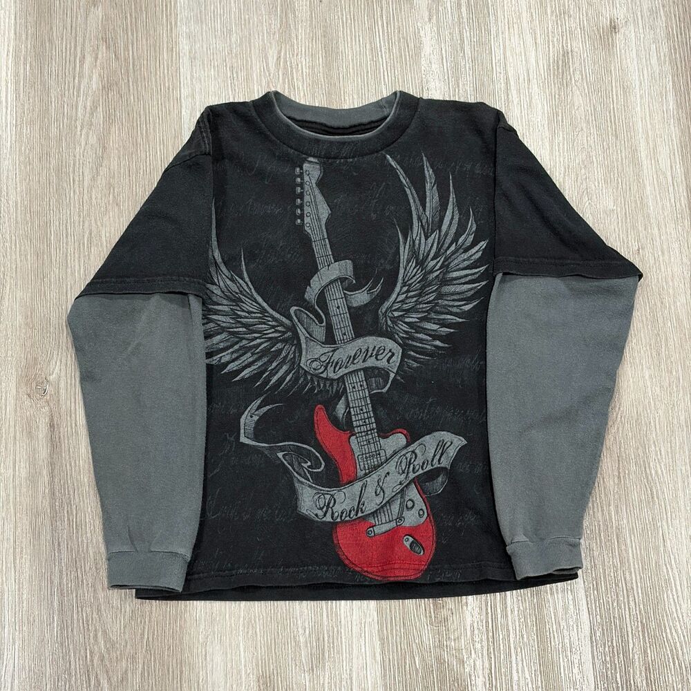 VINTAGE Hybrid Shirt Black Gray Y2K Grunge Emo Cyber Layered Youth Size Small
